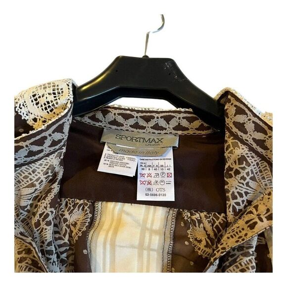 Sportmax Women’s Brown Lace Neckline Sleeves Fancy Blouse Top Size 8 Business - Picture 2 of 7